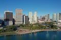 Aerial view of City of Miami and Bayfront Park, Florida.