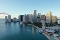 Aerial view of City of Miami and Bayfront Park, Florida.