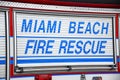 Close up of a fire truck vehicle. Miami beach fire rescue services