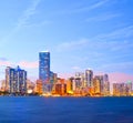 Miami Florida sunset over downtown buildings Royalty Free Stock Photo