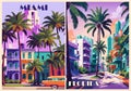 Miami Florida Travel Posters in retro style.