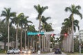 Palm trees at the University of Miami entrance Royalty Free Stock Photo