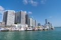 Miami, Florida USA - April 15, 2021: skyscrapers with yacht harbor in miami Royalty Free Stock Photo