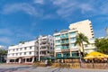 Miami, Florida USA - April 18, 2021: Miami south beach ocean drive the fritz hotel and bentley. Royalty Free Stock Photo