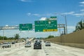 Miami, Florida, USA - An overhead sign showing the I-195 exit route from the southbound lane of I-95 freeway