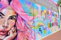Miami, United States - Colorful mural in the Eight Street, the Cuban District of Miami