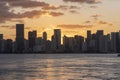 Sunset, evening panorama over Miami skyline. Royalty Free Stock Photo