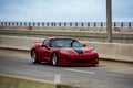 Miami, Florida, USA - JUNE 2020: Chevrolet Crossed-Flags Logo. Super car. Beautiful expensive auto. Horsepower. Red
