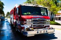 Miami, Florida, USA - JUNE 2020: Miami Beach Fire rescue car truck. Firefighters with engine fire truck. Natural