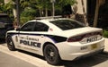 Miami, Florida USA - March 25, 2023: Dodge Charger police emergency car in miami fort lauderdale, corner view