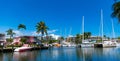 Miami, Florida USA - March 25, 2023: summer vacation harbour with sailing yachts