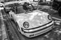 Miami, Florida USA - March 25, 2023: white Porsche 930 retro vintage classic convertible car, top view Royalty Free Stock Photo