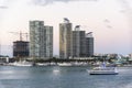 Miami - evening view on the South Beach skyscrapers. Royalty Free Stock Photo