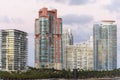 Miami - evening view on the South Beach skyscrapers. Royalty Free Stock Photo