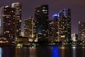 Miami, Florida, USA skyline on Biscayne Bay, city night backgrounds. Skyline of miami biscayne bay reflections, high Royalty Free Stock Photo