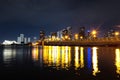 Miami, Florida, USA skyline on Biscayne Bay, city night backgrounds. Miami Florida, sunset panorama with colorful Royalty Free Stock Photo