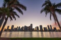 Miami, Florida, USA skyline on Biscayne Bay with Palms Royalty Free Stock Photo