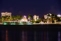 Miami, Florida, USA. Skyline city miami lighting lights sea ocean sunset night cityscape buildings downtown