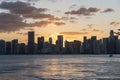 Sunset, evening panorama over Miami skyline. Royalty Free Stock Photo