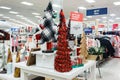 Miami, Florida/USA - 12/02/2019: Walmart decorated for Christmas. Merchandises for New year decoration. Rows with products