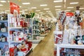 Miami, Florida/USA - 12/02/2019: Walmart decorated for Christmas. Merchandises for New year decoration. Rows with products