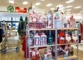 Miami, Florida/USA - 12/02/2019: Walmart decorated for Christmas. Merchandises for New year decoration. Rows with products