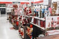 Miami, Florida/USA - 12/02/2019: Walmart decorated for Christmas. Merchandises for New year decoration. Rows with products