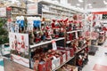 Miami, Florida/USA - 12/02/2019: Walmart decorated for Christmas. Merchandises for New year decoration. Rows with products