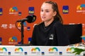 Elena Rybakina of Kazakhstan during press conference after loss in the women's singles final match at 2023 Miami Open