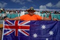 Australian tennis fan supports Thanasi Kokkinakis and Nick Kyrgios during 2022 Miami Open doubles semi-final match in Miami Garden Royalty Free Stock Photo