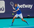 Daniil Medvedev of Russia in action during quarter-final match against Christopher Eubanks of USA at 2023 Miami Open Royalty Free Stock Photo