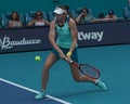 Elena Rybakina of Kazakhstan in action during semi-final match against Victoria Azarenka of Belarus at 2024 Miami Open