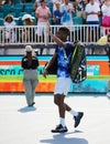 Felix Auger-Aliassime of Canada in action during round 3 match against Francisco Cerundolo of Argentina at 2023 Miami Open