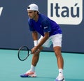 Francisco Cerundolo of Argentina in action during quarter-final match against Karen Khachanov of Russia at 2023 Miami Open