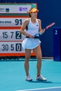 Professional tennis player Alize Cornet of France in action during her quarter-final women`s doubles match at 2022 Miami Open Royalty Free Stock Photo