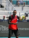 Professional tennis player Nick Kyrgios of Australia in action during his 2022 Miami Open round of 16 match Royalty Free Stock Photo