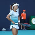 MIAMI GARDENS, FLORIDA - MARCH 27, 2019: Professional tennis player Qiang Wang of China in action during her quarter-final match Royalty Free Stock Photo