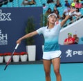 Professional tennis player Qiang Wang of China in action during her quarter-final match at 2019 Miami Open at Hard Rock Stadium Royalty Free Stock Photo