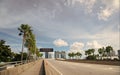 miami highway road. miami highway road with nobody. miami highway road with palm trees. Royalty Free Stock Photo