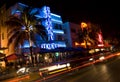 miami hotel night scene ocean drive Royalty Free Stock Photo
