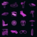 Miami icons set vector neon