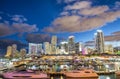 Miami at night. Amazing view of Downtown buildings from Port Boulevard Royalty Free Stock Photo