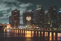 Miami night downtown, city Florida. Miami Florida at sunset, skyline of illuminated buildings and Macarthur Causeway Royalty Free Stock Photo