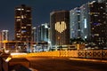 Miami night downtown, city Florida. Skyline of miami biscayne bay reflections, high resolution. Royalty Free Stock Photo