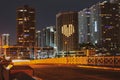 Miami night downtown, city Florida. Skyline of miami biscayne bay reflections, high resolution. Royalty Free Stock Photo