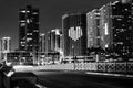 Miami night downtown, city Florida. Skyline of miami biscayne bay reflections, high resolution. Royalty Free Stock Photo