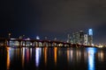 Miami night downtown, city Florida. Miami Florida, sunset panorama with colorful illuminated business and residential Royalty Free Stock Photo