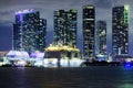 Miami night downtown. Cruise ship in the Port of Miami at sunset with multiple luxury yachts. Night view of cruise Royalty Free Stock Photo