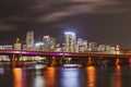 Miami night downtown. Skyline of miami biscayne bay reflections, high resolution. Royalty Free Stock Photo