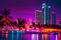 Night at Miami Florida. America. Generative AI Illustration. Royalty Free Stock Photo